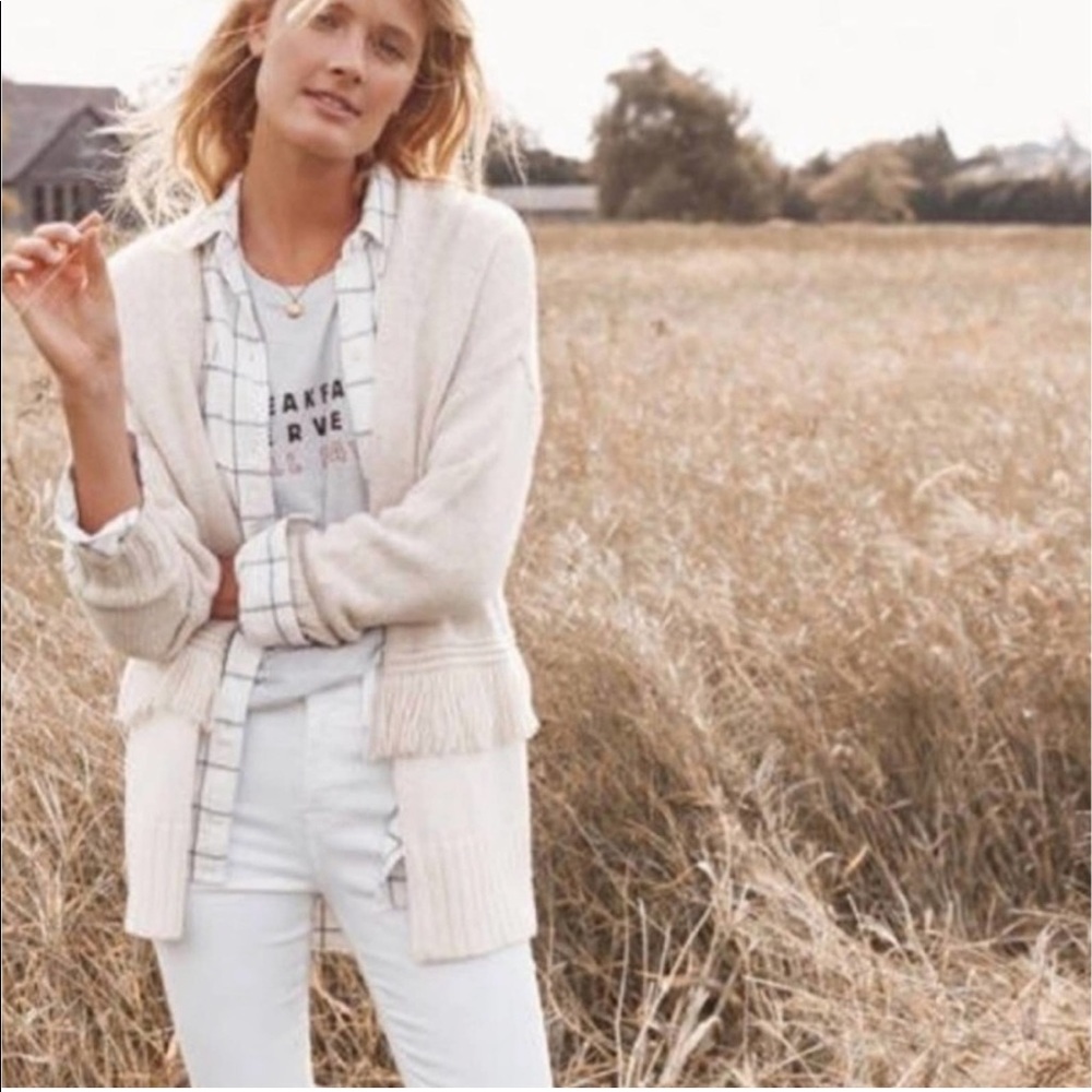 Madewell Cream White  Fringe Cottage Core  Sweater